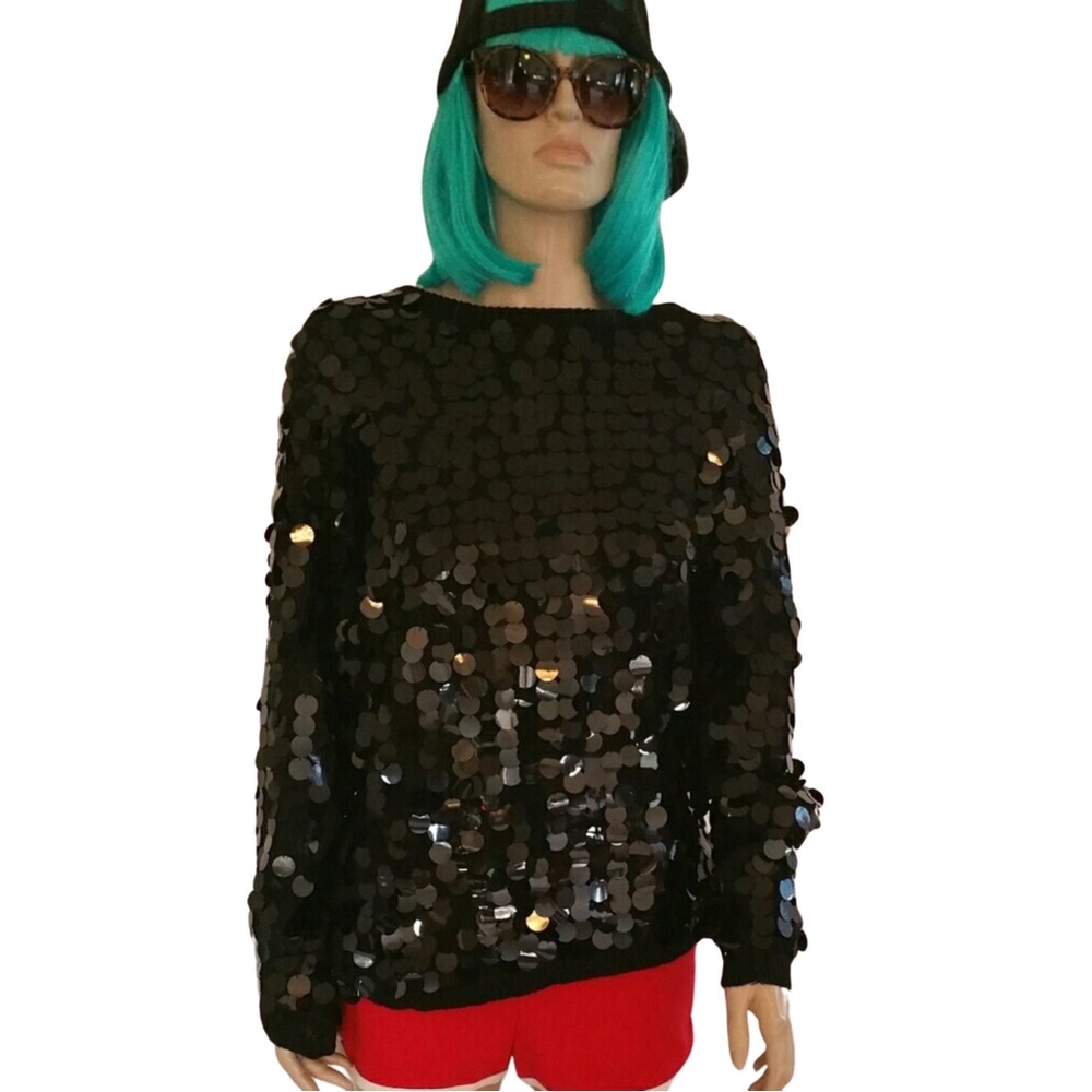 💕 VINTAGE Sequin Chunky Sweater Black Women’s S M - Picture 2 of 3